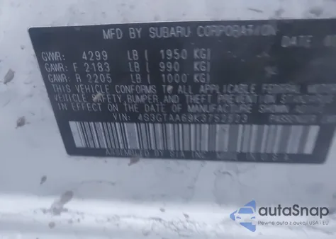 2019 Subaru Impreza 2.0I z USA, uszkodzony, nr VIN 4S3GTAA69K3752523